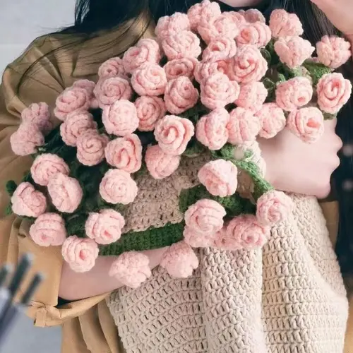 Handmade 3D Knitted Round Crochet Flower Bouquet Rose Blanket - Soft Fluffy, Lightweight Breathable Bedding, Decorative Giftable Blankets, Mother’s Day Gift Option (Finished Product or Material Package)