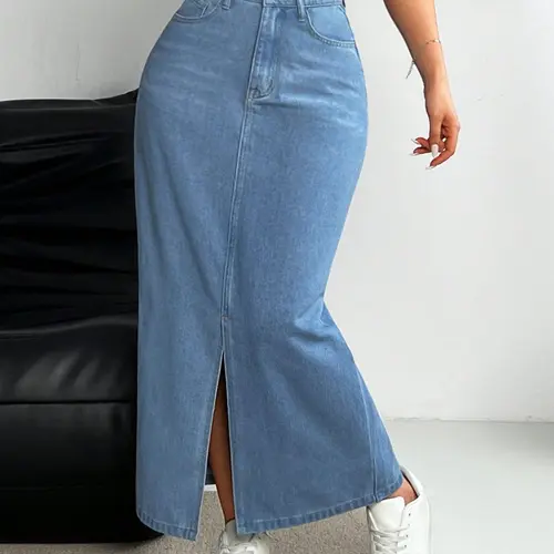 Women's Maxi Skirt High-Waisted Split Light Wash Denim Dress, Slim Fit Long Bodycon Jean Half-Skirt, Casual Style for Women Womenswear Fitted Fashion Casual Skirt, Casual Fashionable Skirt