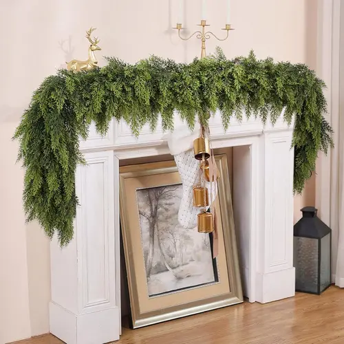 LVZHIYUAN 2-Pack 6FT Real Touch Artificial Cedar Garlands - Natural Look Greenery Pine Decor with Real Touch Design for Wall Decor, Wall Hanging, Room Decorations (Indoor/Outdoor Christmas Home Supplies)