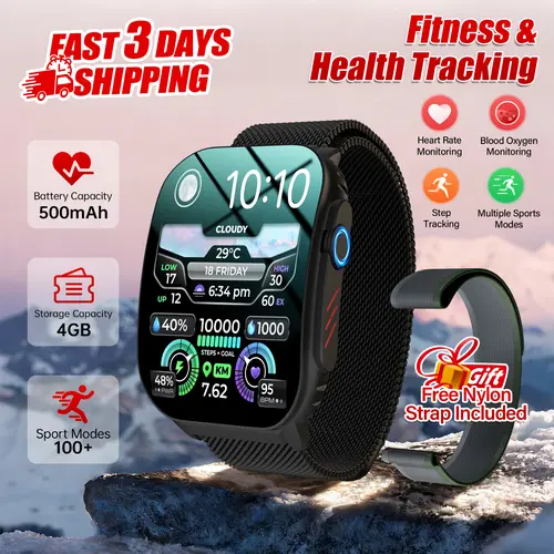Smartwatch with 2.04 Inch Touch Screen, 4GB Storage, 500mAh Battery, Activity Tracker Wearable for Daily Use, Compatible with iOS & Android