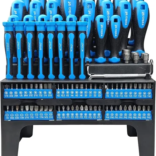100-Piece Magnetic Screwdriver Set with Plastic Racking, Includes SAE & Metric Hex Keys, Precision Screwdriver and Magnetizer Demagnetizer DIY Tools for Men Tools Gift
