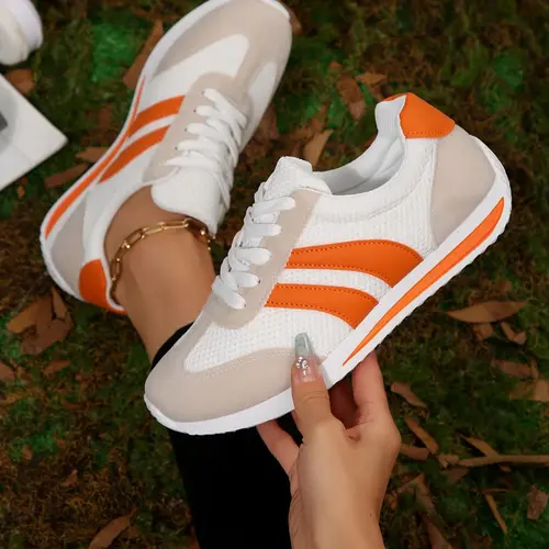 Plus Size Women's Casual Sneakers, Casual Footwear Sneakers, Breathable Lace-Up Flats, Comfortable Low-top Sport Shoes for Spring & Fall, Stylish All-Day Wear, Walking Sneaker, Casual Athletic Sneakers, Fashion Walking Sneakers