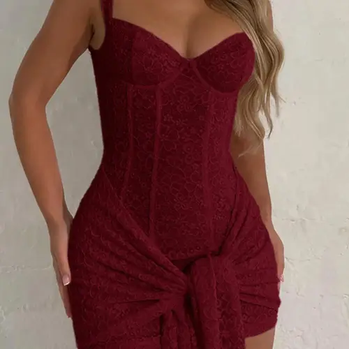 Lace Ribbon Strappy Halter Short Dress, Sexy Slim-Fitting Plain Surface Summer Dress, Lightweight & Comfortable Design, Perfect for Special Occasions, Party Formal, Date Night Dresses, Corset