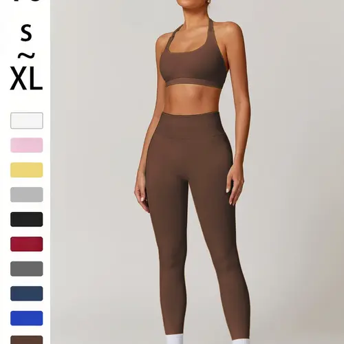 2 Piece Women's Sports Bra and Fitted High Waist Pants, Removable Cups, Quick Dry Comfortable Yoga for Gym and Tennis, Solid Color Sportswear Clothing, Workout Running Outfits, Removable Cup Design, Gym Sports Tight, Exercise Clothing Set