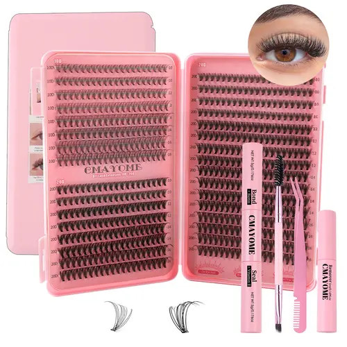 Mixed Length Handmade Faux Mink Individual False Eyelashes Kit - Lash Extensions, Fluffy & Glamorous False Eyelashes & Adhesives, Box Set with Glue, Curling Tools & Lash Map for Daily Wear to Party Eyes