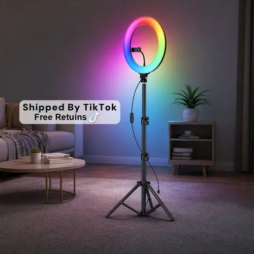 62.9-inch Tripod and Phone Clips Kit - Adjustable Brightness, 30 RGB and 3 White Light Modes,  with 10-inch RGB LED Selfie Ring Lights for Professional Photos and Video Lights#ring light shade