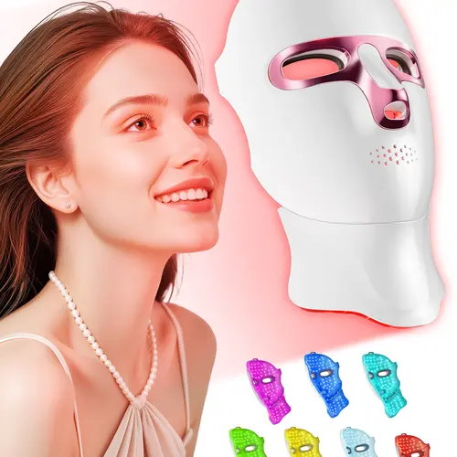 FOLOKE LED Beauty Mask with Neck Piece, Cordless 8 Adjustable Modes Facial Light Therapy Instrument, 120 LEDs with Straps for All Skin Types, Efficient and Convenient Anti-Aging Tool for Radiant Skin, Wrinkle Reduction