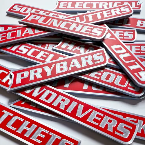 ColKy Designs - 12-Pack Premium Magnetic Toolbox Labels for Tool Organization - 12 Pack of High Quality 3D Printed Personalized Magnets for Metal Cabinets, Drawers, Tool Chests, Decor Plastic Gift - Made to Order • Core Colors • No Custom Text