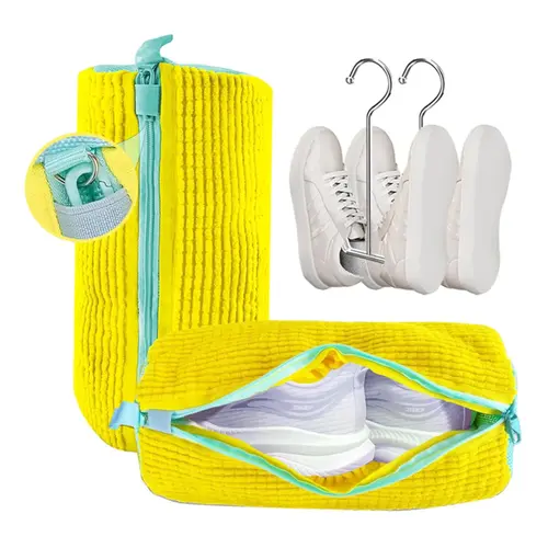 2Pcs Lightweight Portable Laundry Bags with Gentle Bristles - Sneaker Washing Bags for All Types, Washer and Dryer Safe, Yellow