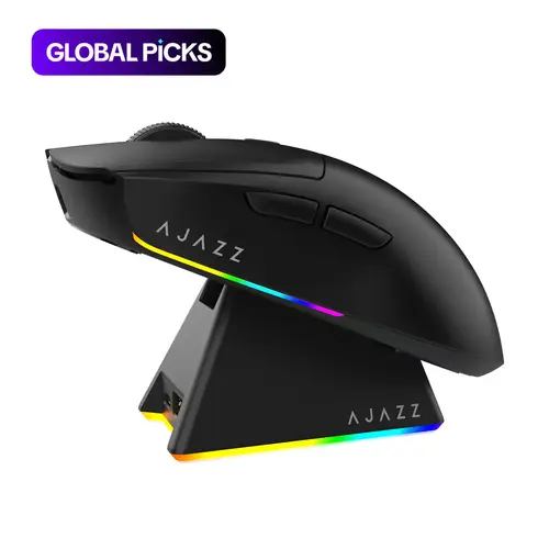 AJAZZ AJ139 V2 MC Wireless Gaming Mouse, Gaming Pc Accessories, Lightweight with PAW3311 Sensor, Low-Latency Tri-Mode (USB-C + 2.4G + BT), 500mAh Wireless Charging Base, 1K Polling Rate, Multi-System Compatibility for Esports Office Use