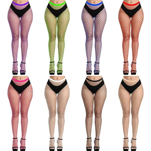 MIAHART Women's 8‑Pack Thin High‑Waisted Fishnet Tights, Assorted Multi‑Color Set, Halloween & Festival Party Accessory