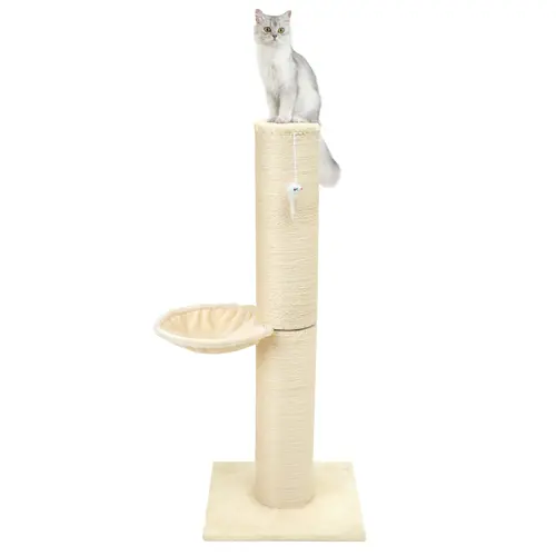 Made4pets Large Cat Scratching Post with Condo Design, Cotton Sisal Rope, Dual Rope Options, Beige Natural Sisal Vertical Scratcher for Pet Play & Rest, Natural Sisal Scratcher