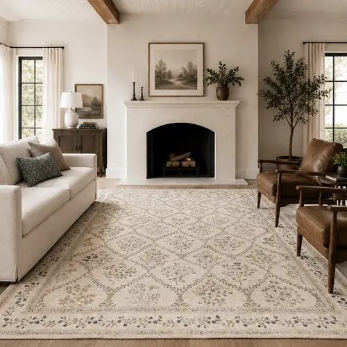 YIHOUSE Neutral Vintage Washable Area Rug - Moroccan Diamond Botanical Floral, Waterproof, Stain-Resistant, Soft Skin-Friendly, Pet-Friendly, Multi-Color House Decor for Living Room Bedroom, Entryway Ready Cosy Home Area Rugs