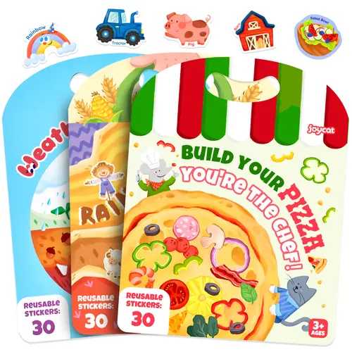 JoyCat Reusable Sticker Book with Jelly Adhesive Decorative Sticker Packs - Kids Toys Crafting Kit, Educational Toys for Boys, 4+ Age Travel Essential Thematic Mini Gift, Decorative Stickers,back to school