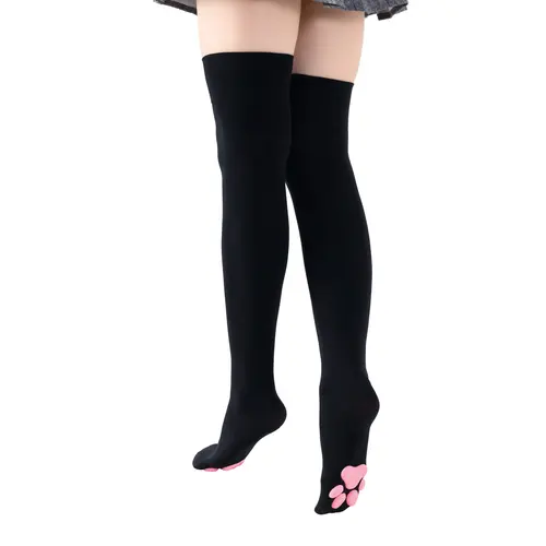 CUTESTREET Women's Velvet Thigh High Stocking Socks - Closed-Toe Stockings with 3D Pink Soft Silicone Paw Pads, Casual Lolita Cosplay, Christmas Wear