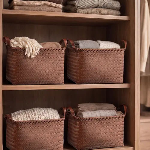 BROWNLILY Handwoven Wicker Baskets - 4/6/8 Pack Large Brown Synthetic Rattan Storage Bins with Handles, Multipurpose Decorative Organizers for Shelves, Laundry, Bedroom, Rattan Basket, Multipurpose Basket