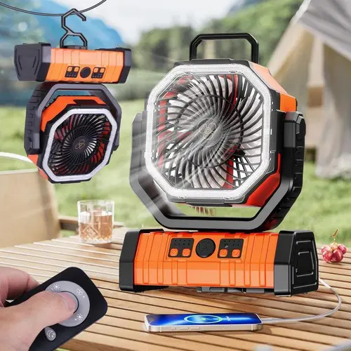 Warrenty Portable Camping Fan with LED Lantern 20000mAh Battery Powered Travel Fan with 1-8 Hour Timer 270° Head Rotation 4 Speeds Settings for Tents Office Desk Camping and Fishing, dorm essentials,home essentials