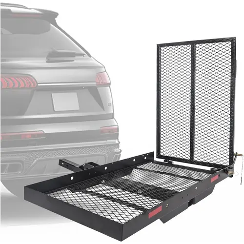 HECASA Steel Hitch Mount Cargo Carrier Rack (46.2"x26.8"x38.7") with Foldable Ramp, 3" Rail, 500 lbs Capacity, 2" Receiver, Bolt-On Setup Saves Time – Automotive Accessories, Car Ramp Rear Racks & Accessories, Fits SUV, Truck, Van