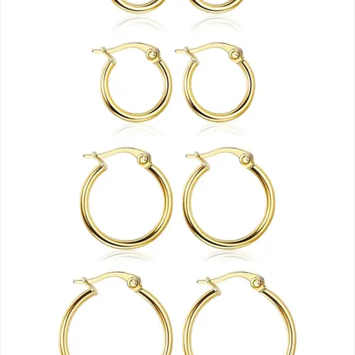 Gold Hoop Shape Circle Shape Earrings Set Stainless Steel Rounded Small Huggie Earrings for Women, 10/12/15/20mm Nickel Free Hoops, Hypoallergenic Daily Hoops, Cute Casual Style, Hypoallergenic Jewelry, Fashion Earring, Ear Accessories