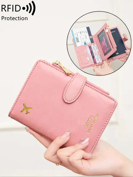 Creative Airplane Pattern Travel Passport Holder with Zipper bag RFID Blocking Passport Protective Bag Document Cover Minimalist Solid Color Business Trip, Travel Essentials Passport Wallet Lightweight Portable Travel Wallet Card Holder Passport