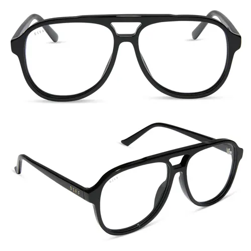 DIFF Tatum Black Aviator Blue Light Reading Glasses for Women, Black