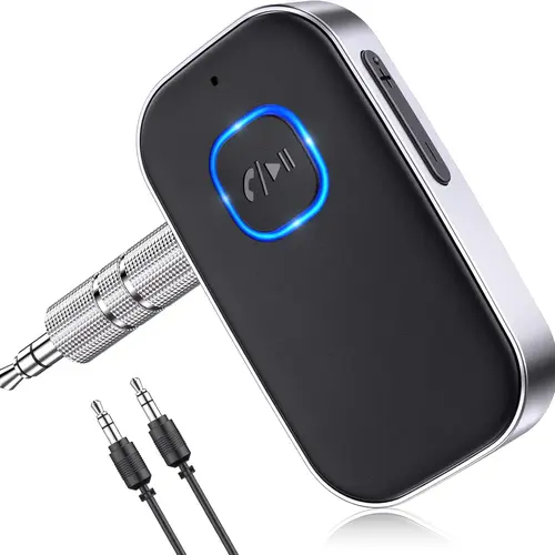 Yurnlv Car Bluetooth Receiver, Noise Cancelling 3.5mm AUX Bluetooth Car Adapter, Wireless Audio Receiver for Home Stereo/Wired Headsets, Hands-Free Calling