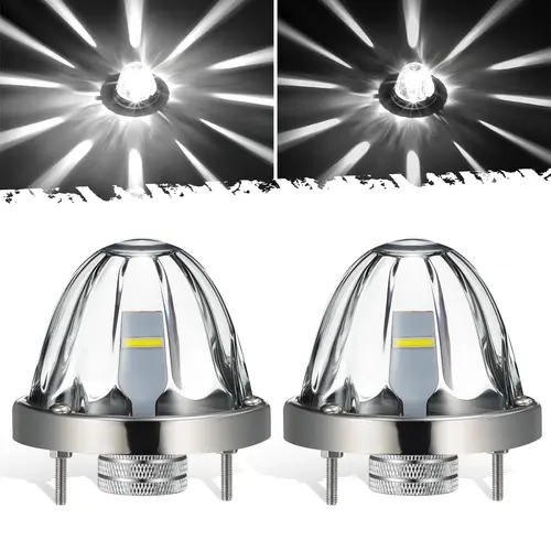 Partsam 2Pcs Glass Watermelon Lights [Patent Pending] Clear Lens White LED Running Light with Stailess Steel Bezel Replacement for Kenworth Peterbilt Freightliner Trucks