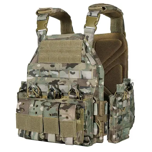 VT-6026-3 Camouflage Men's Tactical Chest Vest - QR Quick Release Square Neck, Multiple Pockets, Fast Gear Access, All Seasons Tactical Equipment for Hiking, Outdoor Hunting Sports Vest