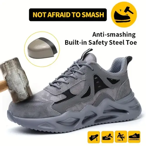 QINGRUIPAI Men's Nylon Round Toe Walking Shoes, Steel Toe Work Sneakers, Lightweight, Puncture-Proof & Non-Slip, Footwear, Minimalist, Fabric, Breathable Work Footwear, Worker Work Shoes