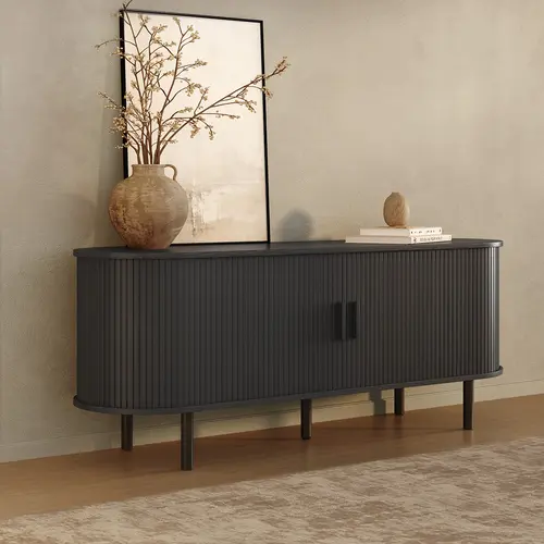 【SummerFinds】ONBRILL Multi-Size Fluted Multifunctional TV Stand - Indoor Furniture with Power Outlets, Easy-Adjustable Shelves, Sliding Doors, Storage, Entertainment Center for 55/63/70-Inch TVs, Entertainment Tv Stand