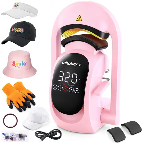 AKEYDIY Portable Hat Press Machine with 3 Interchangeable 3-in-1 Coated Non-Stick Platens, Automatic Open Release, Touchscreen Precise Time-Temp Control, Auto Reset Alert, for Efficient DIY Sublimation, Christmas Gifts, Household Appliances