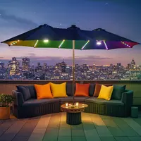 【Mother‘s Day Gift】XIZZI 15 FT Extra Large Patio Umbrella with LED Solar Lights Rotatable Rectangular Outdoor Umbrella with Base Included Double-sided Heavy Duty for Pool Garden Backyard Outdoor Market Backyard
