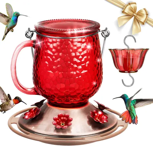Kingsyard 16oz Glass Hummingbird Feeder - Bird Feeders for Outdoors, 6 Ports Tool, Pest Proof Ant Moat Guard, Spill-Proof Design, Ruby-Throated Ready for 2026 Spring Migration Garden Decor for Bird Lovers