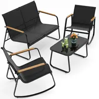 GIZOON 4-Piece Modern Patio Set, Textilene Outdoor Furniture Set with 2 Rocking Chairs and Tempered Glass Coffee Table, for Lawn and Apartment Home Decor,summerwins