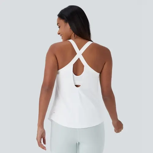 Halara U Neck Built-in Bra Curved Hem InstantCool Yoga Tank Top-UPF50+