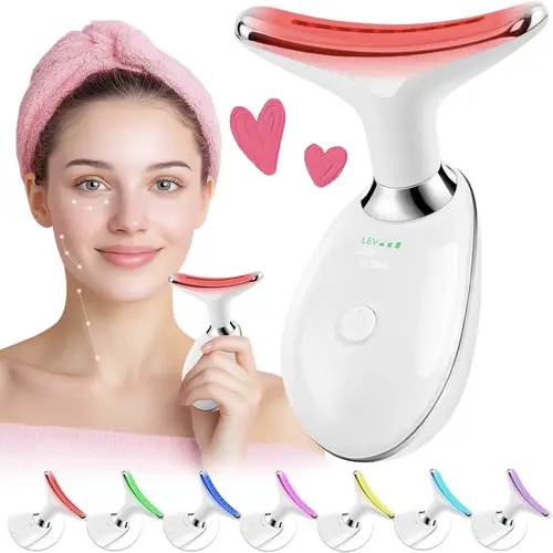 7-Color LED Facial Massager for Skin Firming, Rechargeable High-Frequency Vibration Device with Adjustable Power for Face and Neck, for All Skin Types, Facial Beauty Massagers, Rechargeable Battery, Christmas Gift, Firming Skin tiktokshopbacktoschool