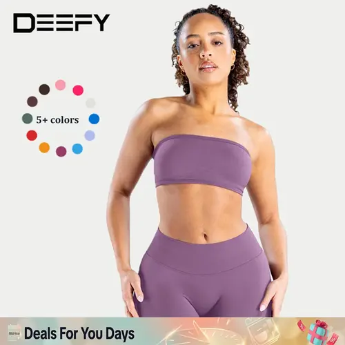 DEEFY Impact Backless Bandeau Fitness Sportswear Gymwear Women’s Padded  Sports Tube Top Sportswear Bra Strapless Wireless Solid Seamless Yoga Workout Bralette