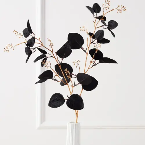 Z Gallerie 3-Piece Eucalyptus Plant Sprays Set - Lifelike Indoor Faux Plant, Plastic Simulation Leaves, Black-Gold Ornamented Faux Flowers, House Decor Floral Decor Accent, Lifelike Look,dorm decor,dorm room decor