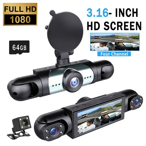 【Not wireless】BCUOZ-4 Channel  Car Dash Cam ,1080P Front+720P Rear Left Right Dashcam， with 64GB Memory Card,Car DVR Hd Screen