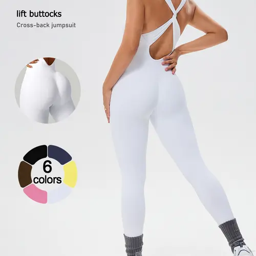 Women's Seamless Bodysuit with Removable Padding, Cross-Back Design, Slimming Ribbed Fabric, Perfect for Gym and Outdoor Sports, Workout Outfits, Stretchy Seamless Activewear, Workout Apparel, Gym Clothing
