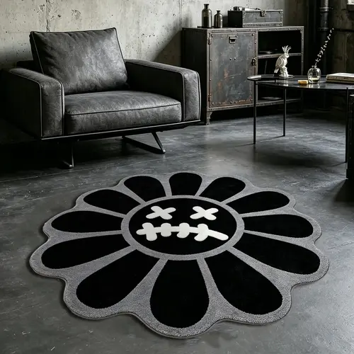 Sunflower Round Carpet, Modern Minimalist Style Rug, Creative Cartoon Printing for Home and Bedroom Decor, Floral Pattern Rug, Floral Area Rug, Contemporary Decorative Rug, Contemporary Rugs, Indoor Area Rugs