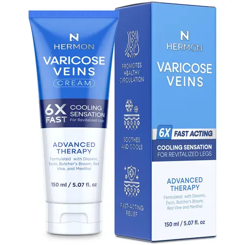 Hermon Varicose Veins Cream - Light Soothing Gel Moisturizer with Horse Chestnut, Diosmin, Arnica Montana Extract Blend for Leg Circulation, Spider Veins, Leg Revival - Vegan Body Care, Cruelty-Free, Glycerin, Capillary Wall Support, Quick Absorption, Moi