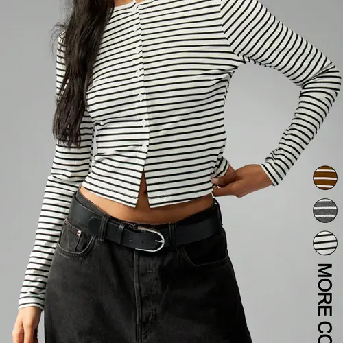 Women's Button Striped Cardigan, Simple Casual Shirt for Everyday Wear, Lightweight and Stylish Layering Top, Summer