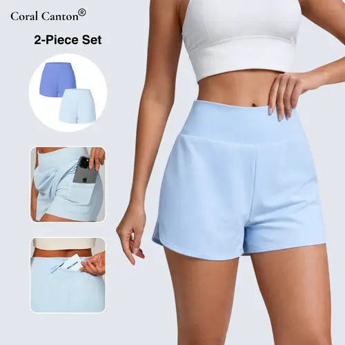 Coral Canton High Waisted Hidden Pocket 2-in-1 Shorts BackToSchool