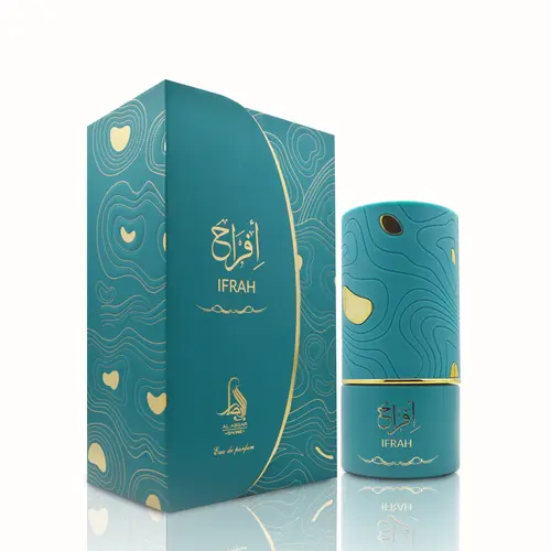 Al Absar Ifrah Perfume 100ml for Women Elegant Blue Design with Gold Accents & Wave Pattern Packaging Aromatic Delight Banana Pear Fragrance
