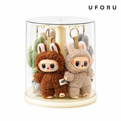 UFORU 360° Rotating Clear Keychain Display Case with Dustproof Cover, Manual Hanging Organizer for Plush Keychains, Bag Charms, Jewelry, Watches and Mini Collectibles,dorm room inspo,college dorm essentials,dorm haul