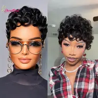ShowRealHair 025 Pixie Cut Wig Pin Curls Short Bomb Curly Wigs Human Hair Short Curly Pixie Wigs Pixie Cut Layered Wig Natural Black Short Wigs for Black Women Short Glueless Wig SpringStatements #SummerVibes