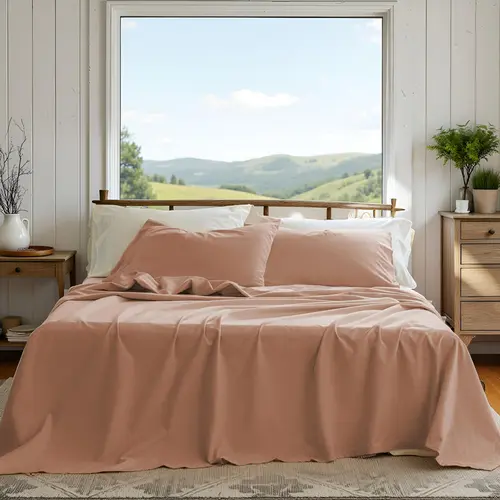Simple&Opulence Flax Linen-Cotton Durable Blend Bed Sheet Set (4pcs) - 1 Flat, 1 Fitted, 2 Pillowcases, Cooler Breathable Farmhouse Bedding for Hot Sleepers, TikTok Shop Summer Sale, Durable Blend for Long Use