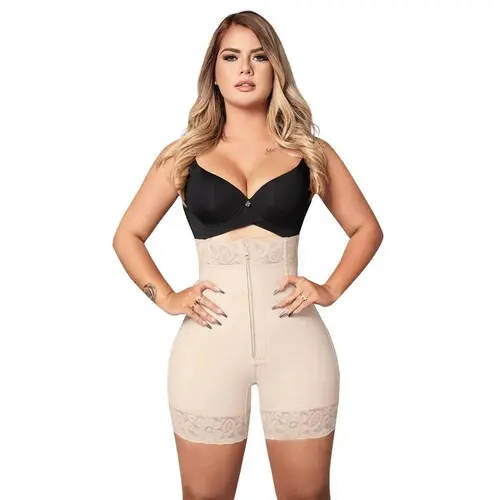 Glutes Definer Faja - High Waisted Shorts with Center Zipper Beige & Black Ref (O-070-O-071) All Seasons Shapewear for Women Clothes Compression