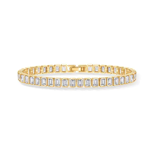 PAVOI 14K Gold Plated Emerald Cut Cubic Zirconia Classic Tennis Bracelet for Women, Sizes 6 Inches - 7.5 Inches